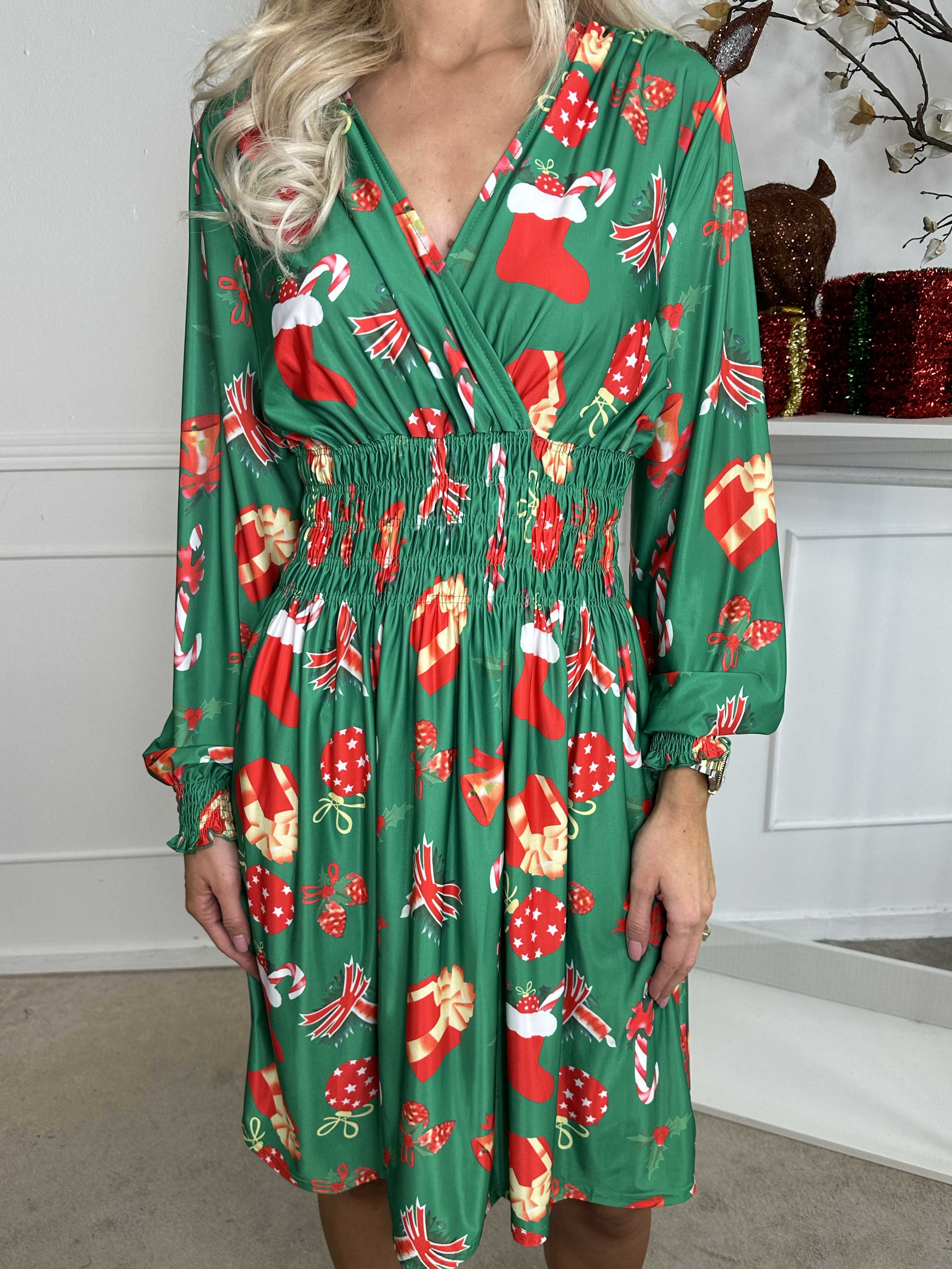 Pams Holiday Short L/S - Elastisk klänning med julmotiv